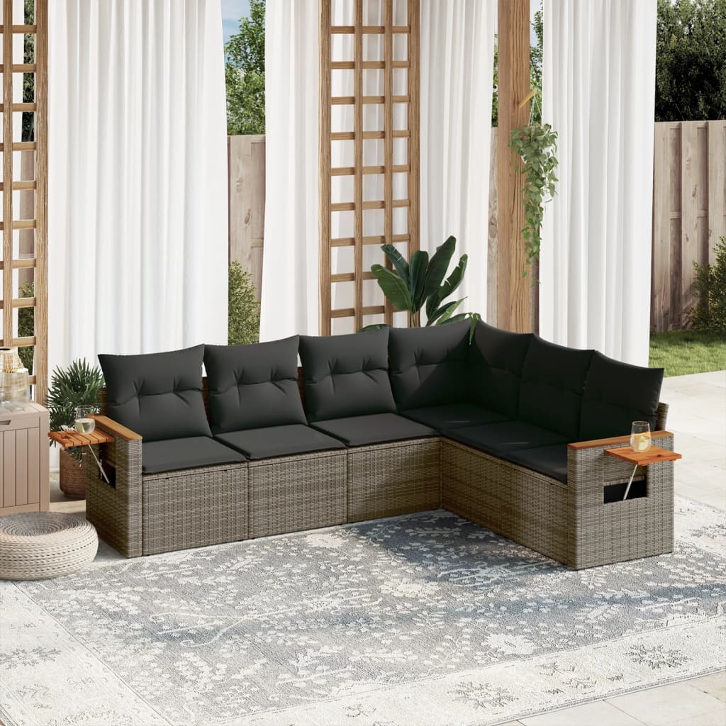 vidaXL 6-delige Loungeset met kussens poly rattan zwart