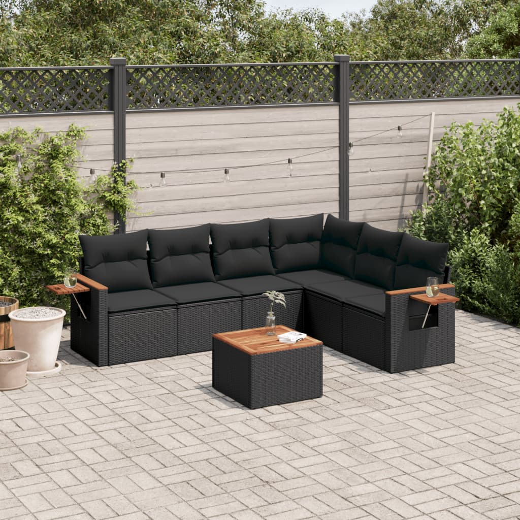 vidaXL 6-delige Loungeset met kussens poly rattan zwart