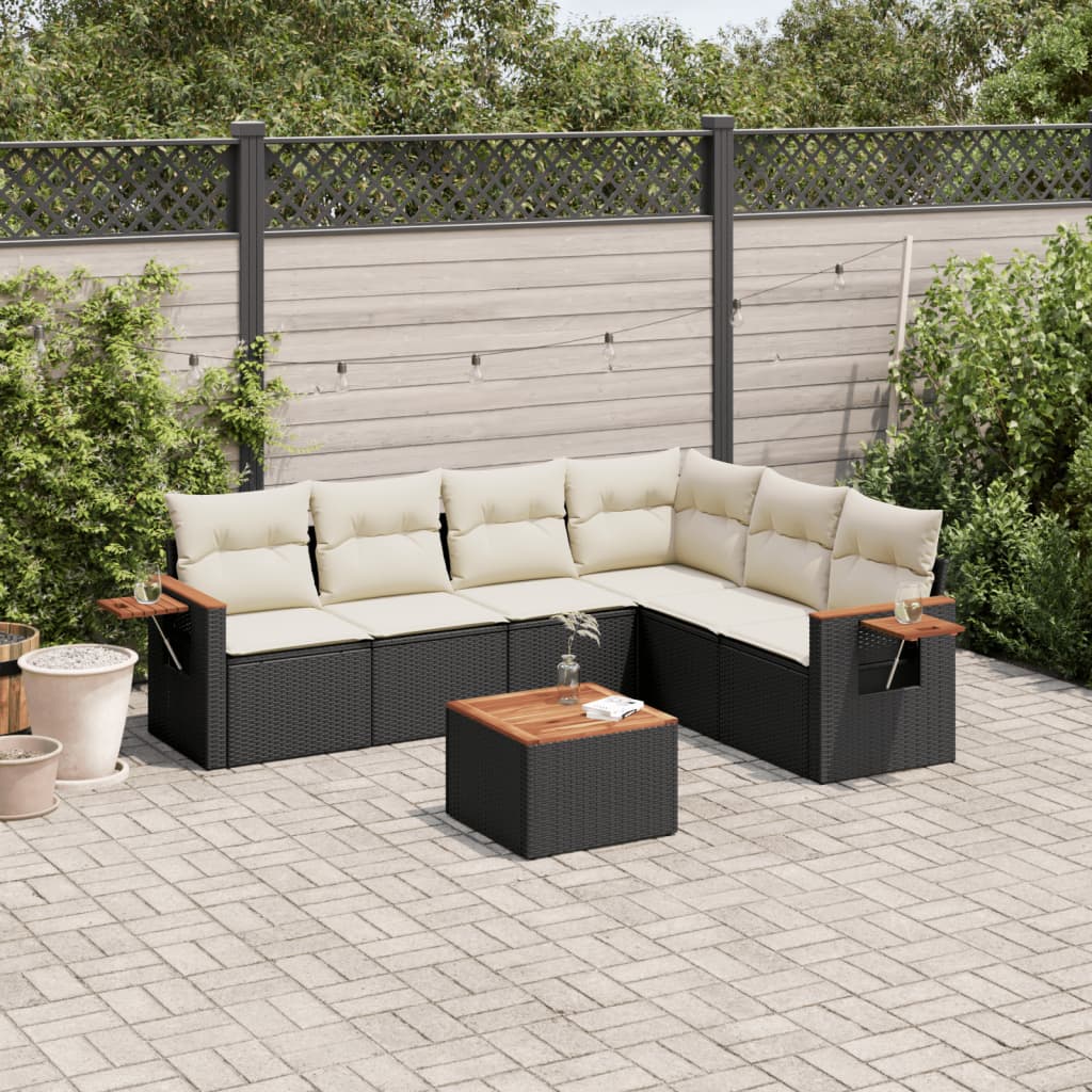 vidaXL 6-delige Loungeset met kussens poly rattan zwart
