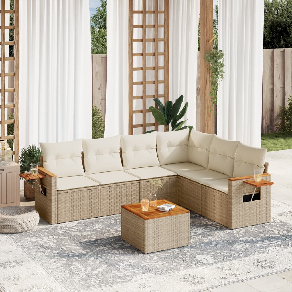 vidaXL 6-delige Loungeset met kussens poly rattan zwart