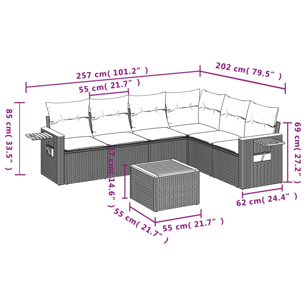 vidaXL 6-delige Loungeset met kussens poly rattan zwart