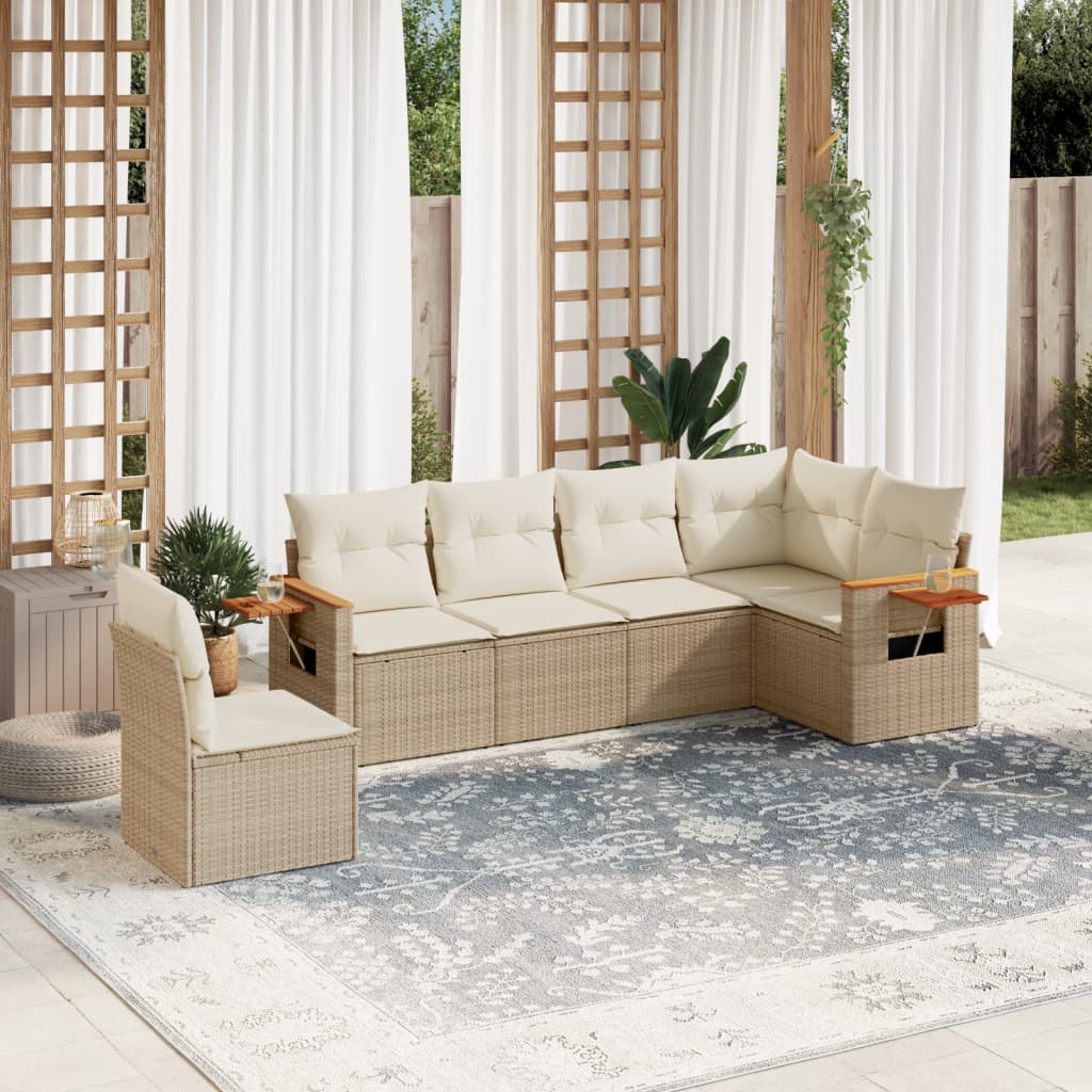 vidaXL 6-delige Loungeset met kussens poly rattan zwart