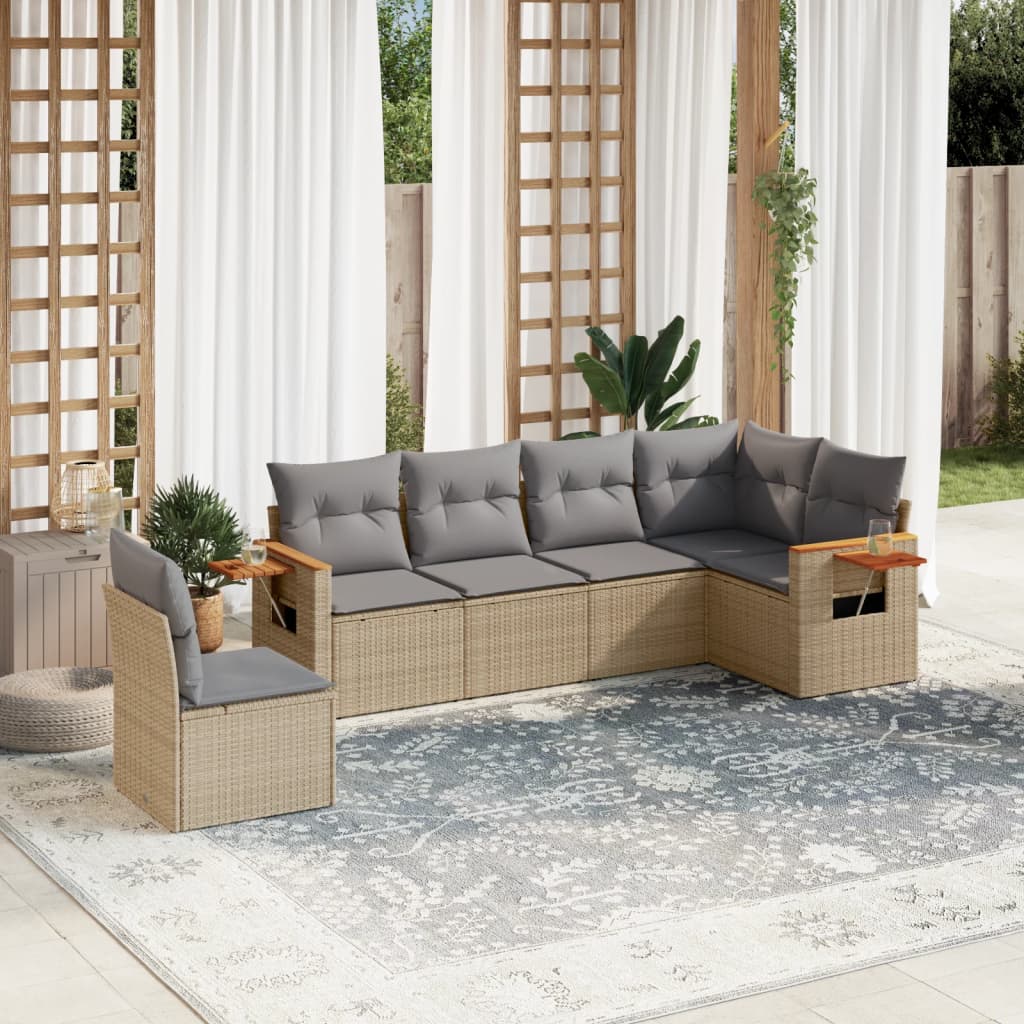 vidaXL 6-delige Loungeset met kussens poly rattan zwart