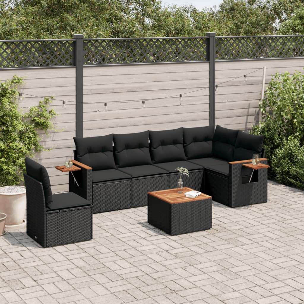 vidaXL 6-delige Loungeset met kussens poly rattan zwart