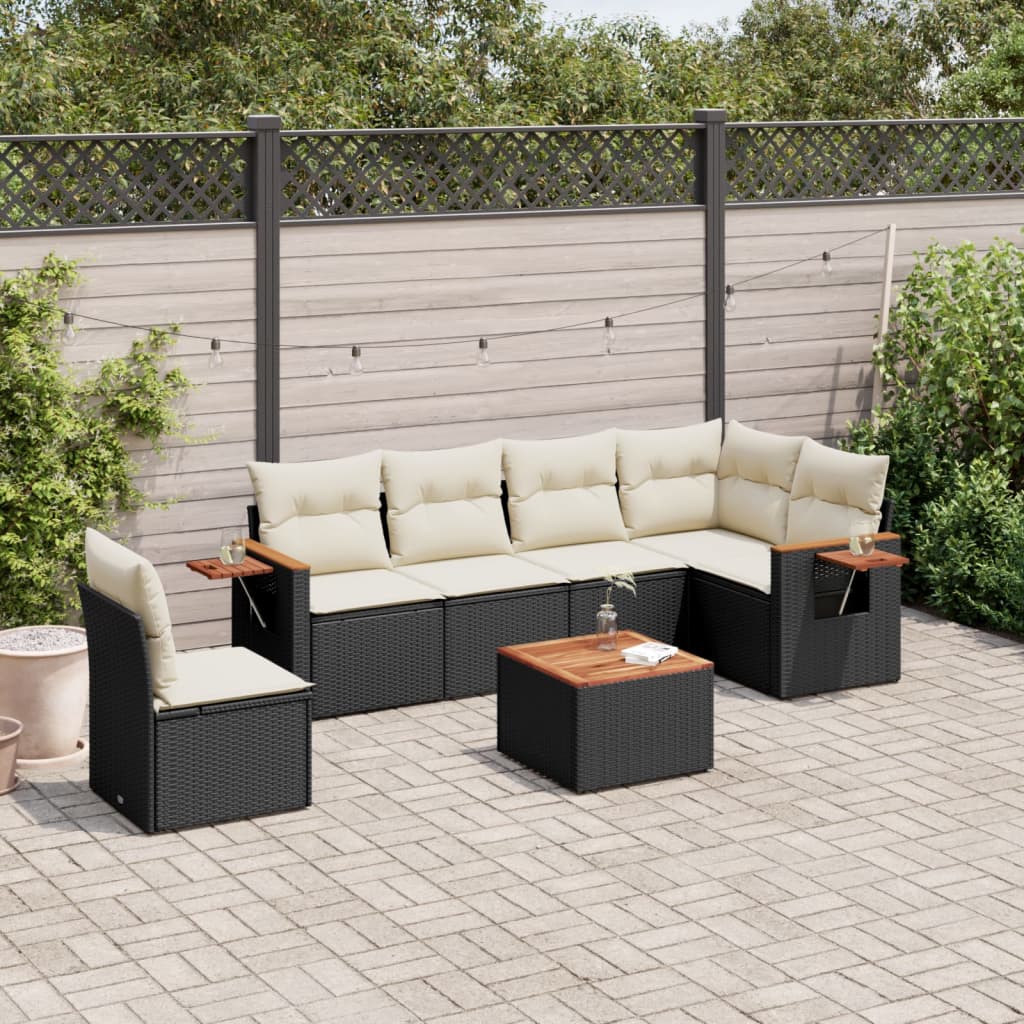 vidaXL 6-delige Loungeset met kussens poly rattan zwart