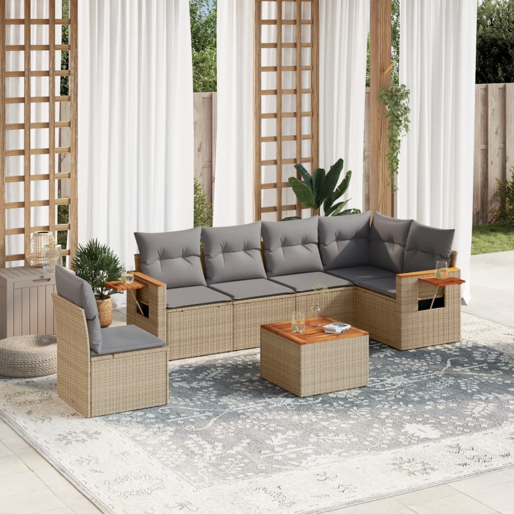 vidaXL 6-delige Loungeset met kussens poly rattan zwart