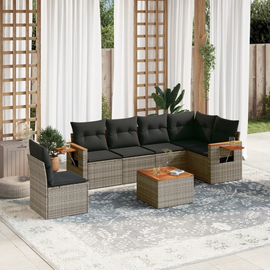 vidaXL 6-delige Loungeset met kussens poly rattan zwart