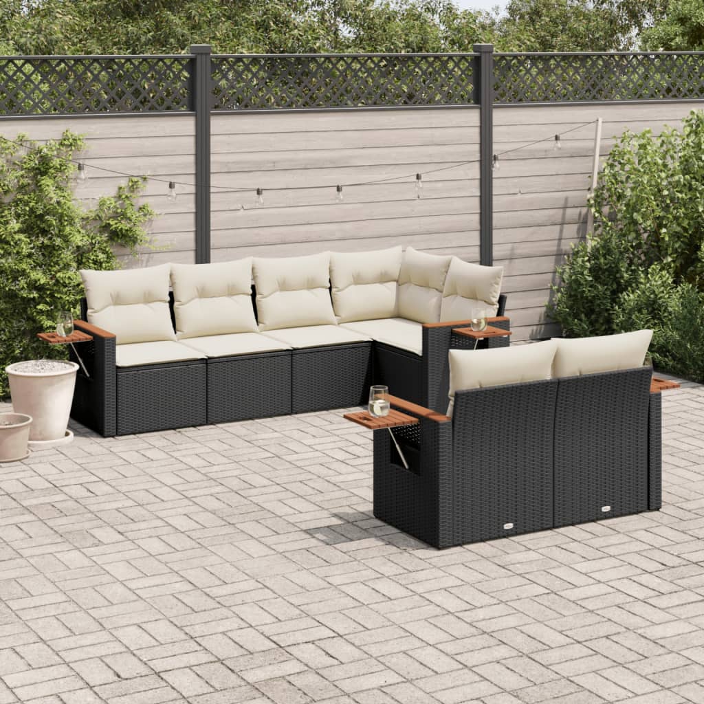vidaXL 7-Piece Lounge Set with Cushions Poly Rattan Black