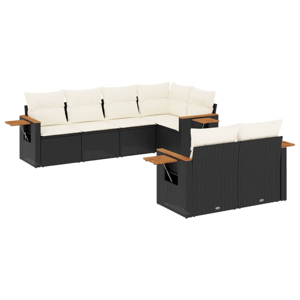 vidaXL 7-Piece Lounge Set with Cushions Poly Rattan Black