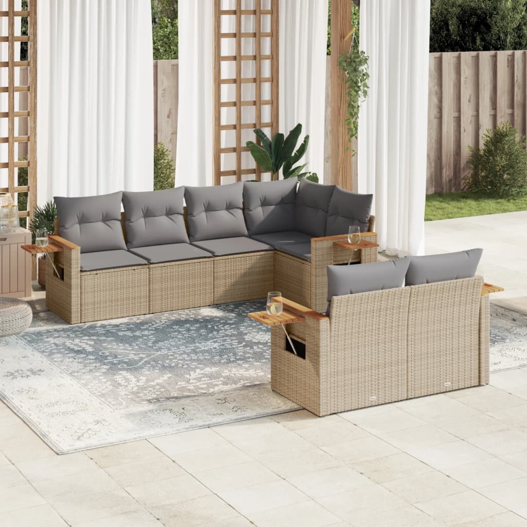 vidaXL 7-Piece Lounge Set with Cushions Poly Rattan Black