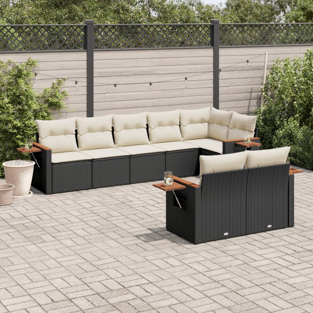 vidaXL 8-Piece Poly Rattan Lounge Set with Cushions Black