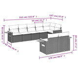 vidaXL 8-Piece Poly Rattan Lounge Set with Cushions Black