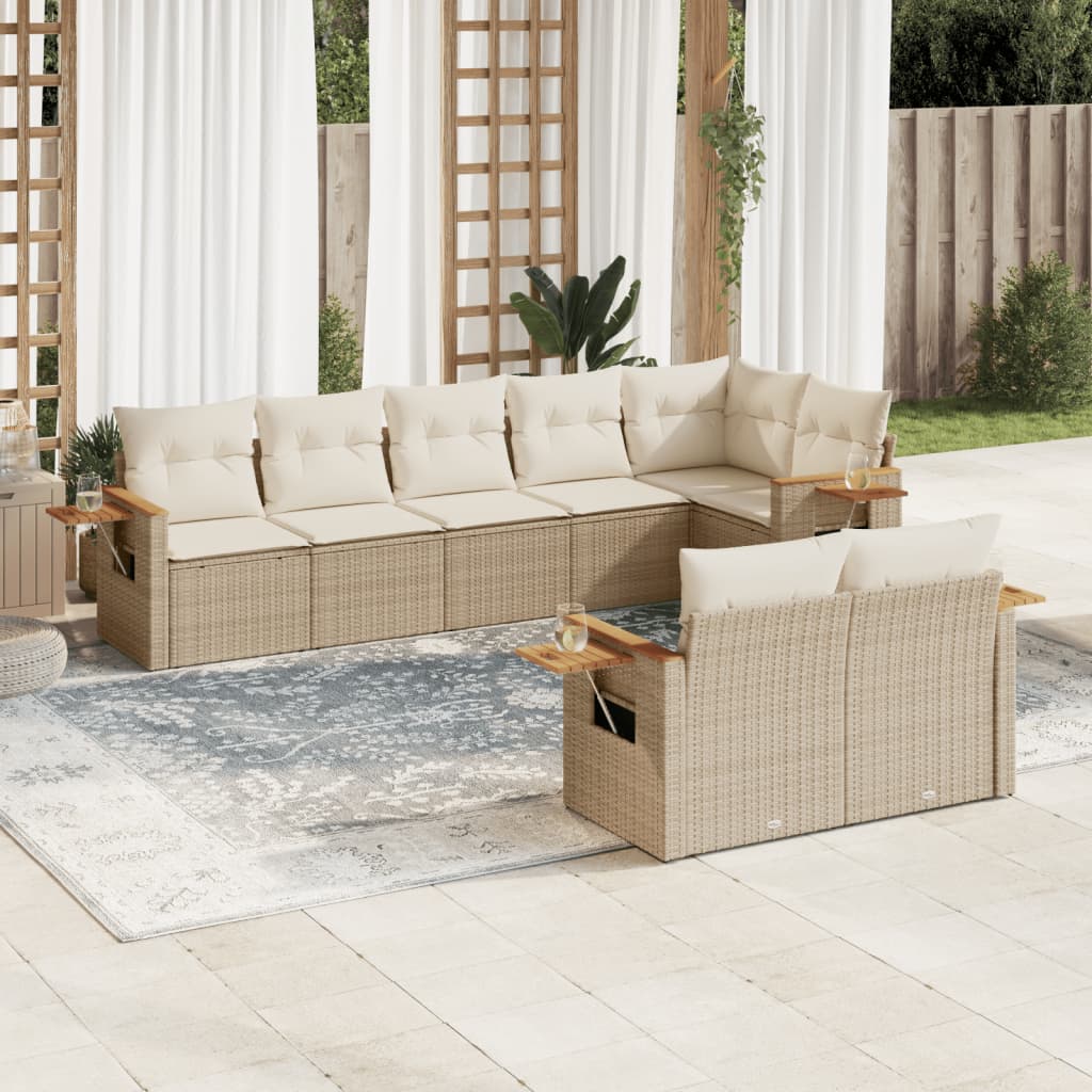 vidaXL 8-Piece Poly Rattan Lounge Set with Cushions Black