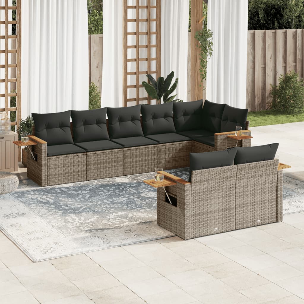 vidaXL 8-Piece Poly Rattan Lounge Set with Cushions Black