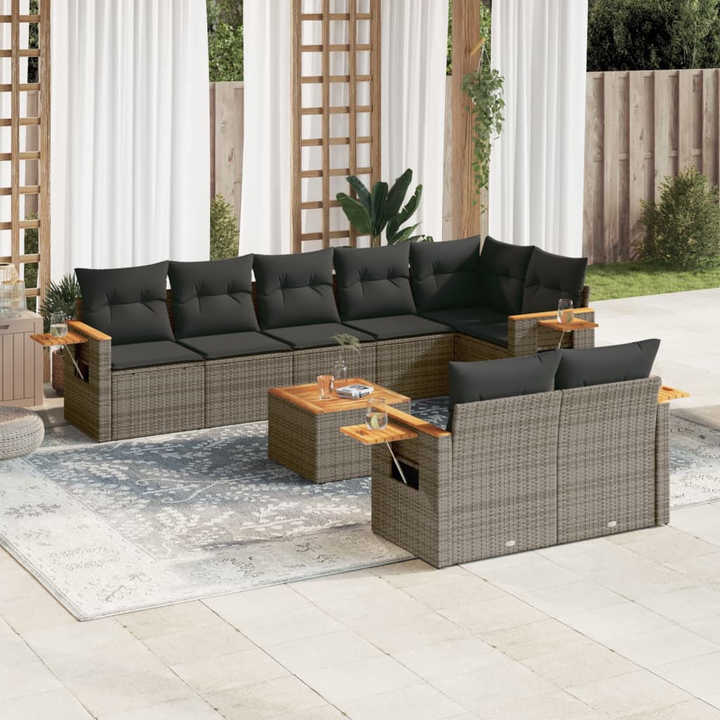 vidaXL 8-Piece Poly Rattan Lounge Set with Cushions Black
