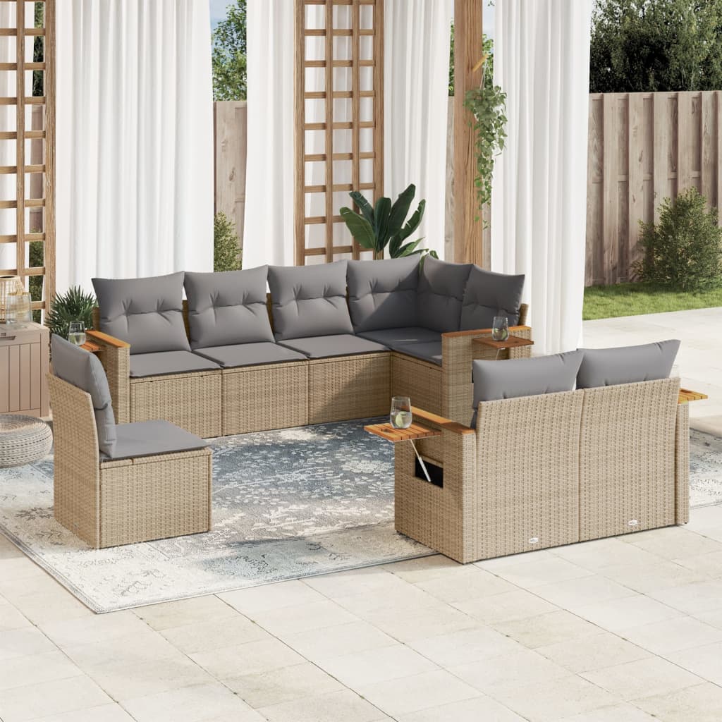 vidaXL 8-delige Loungeset met kussens poly rattan zwart