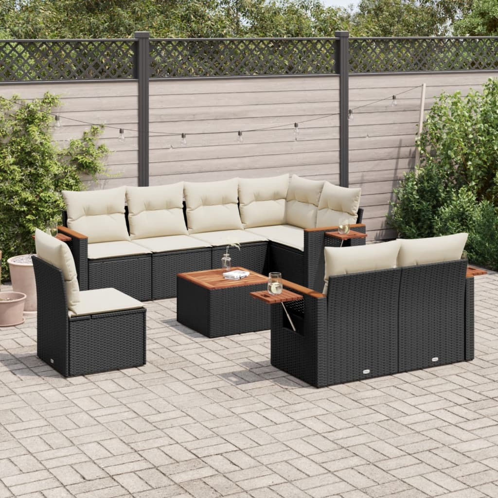 vidaXL 8-delige Loungeset met kussens poly rattan zwart
