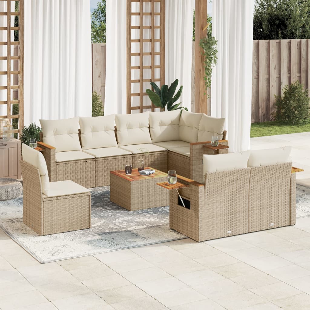 vidaXL 8-delige Loungeset met kussens poly rattan zwart