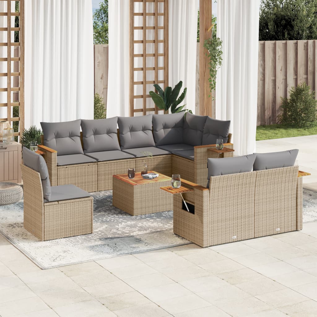 vidaXL 8-delige Loungeset met kussens poly rattan zwart
