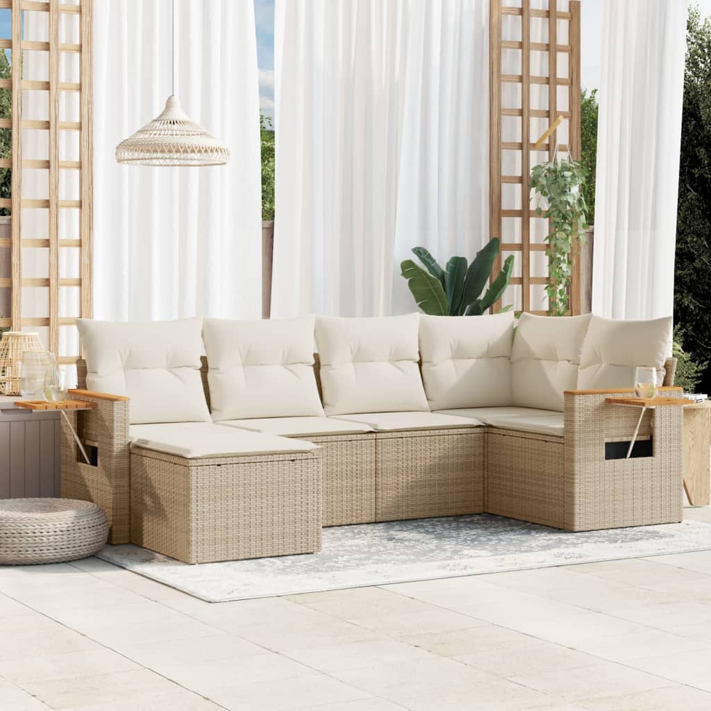 vidaXL 6-delige Loungeset met kussens poly rattan zwart