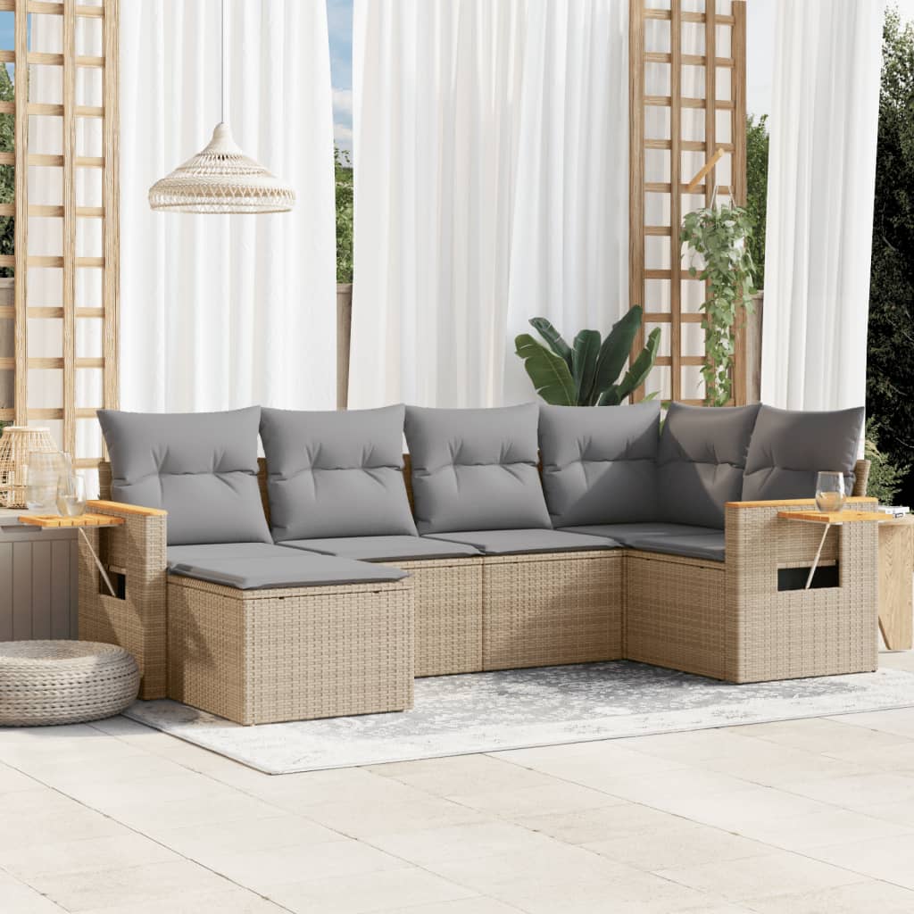 vidaXL 6-delige Loungeset met kussens poly rattan zwart