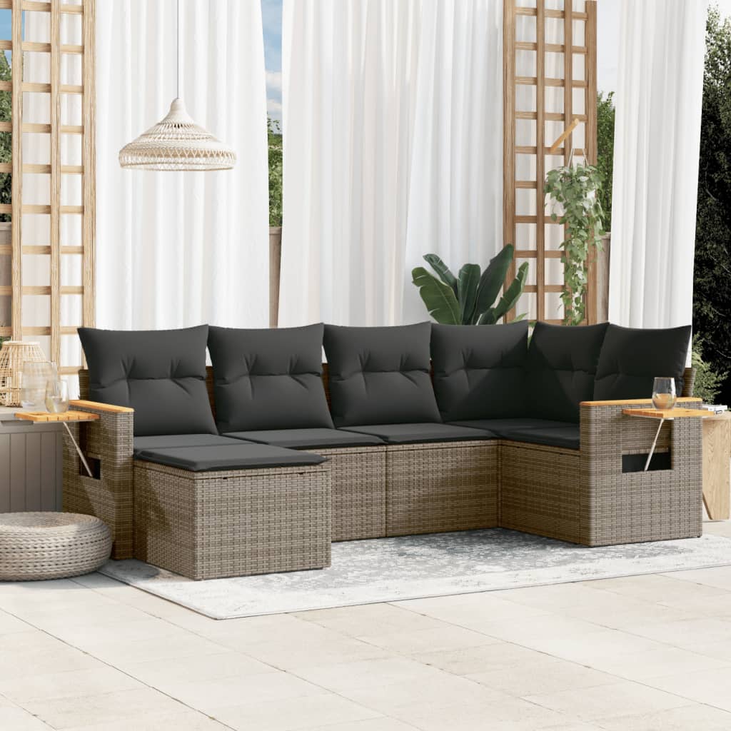 vidaXL 6-delige Loungeset met kussens poly rattan zwart