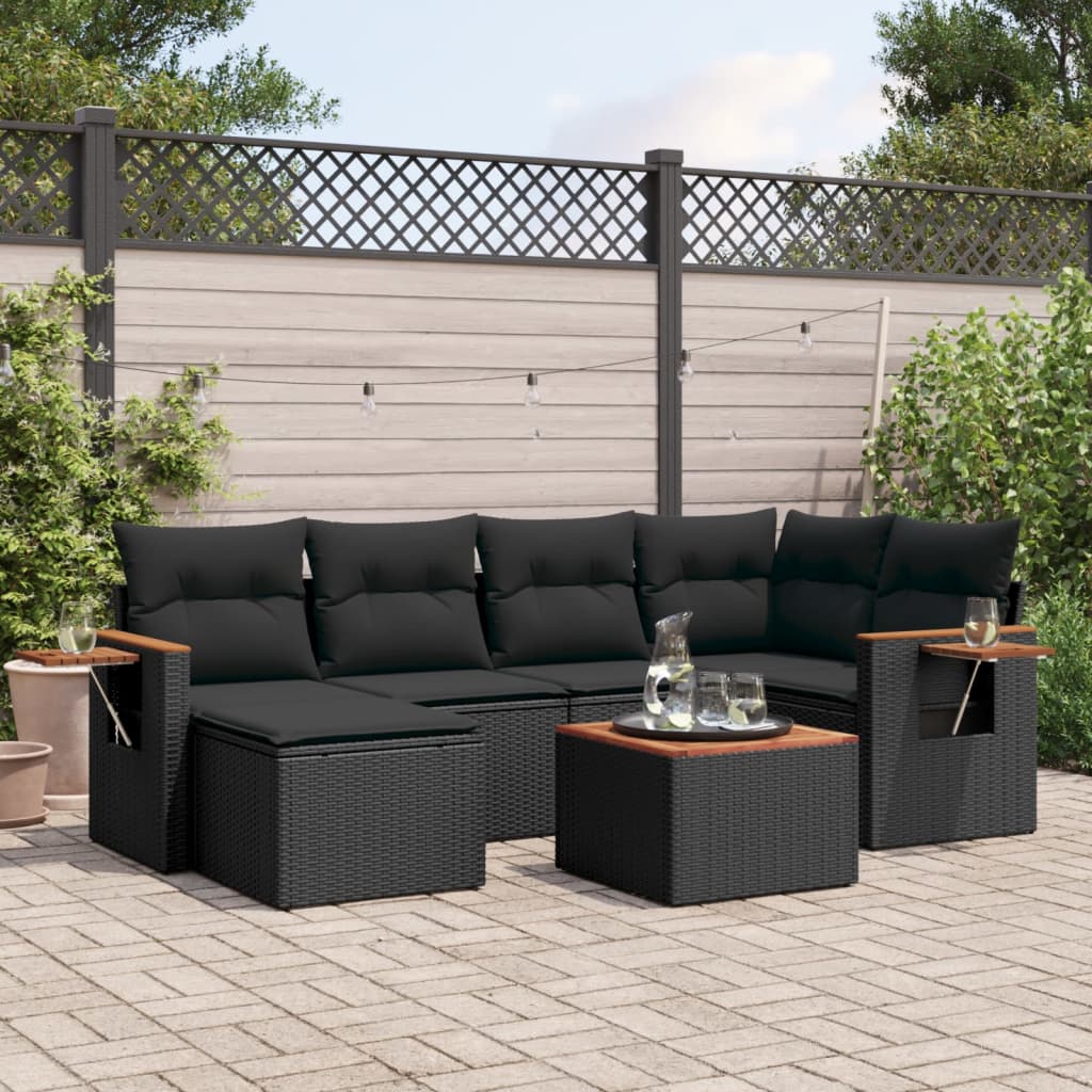 vidaXL 6-delige Loungeset met kussens poly rattan zwart