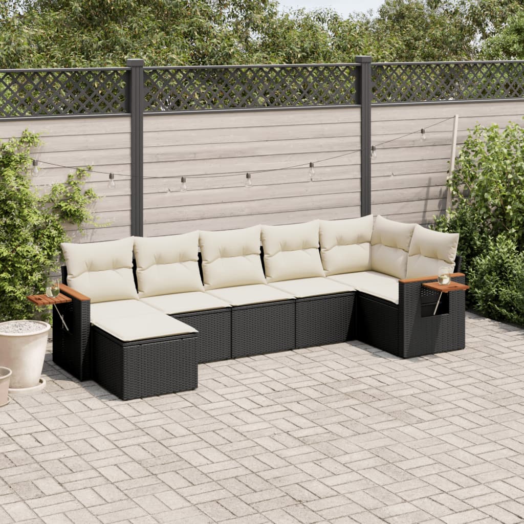 vidaXL 7-Piece Lounge Set with Cushions Poly Rattan Black