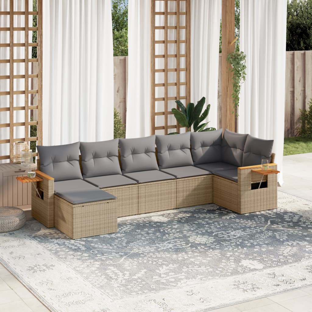 vidaXL 7-Piece Lounge Set with Cushions Poly Rattan Black