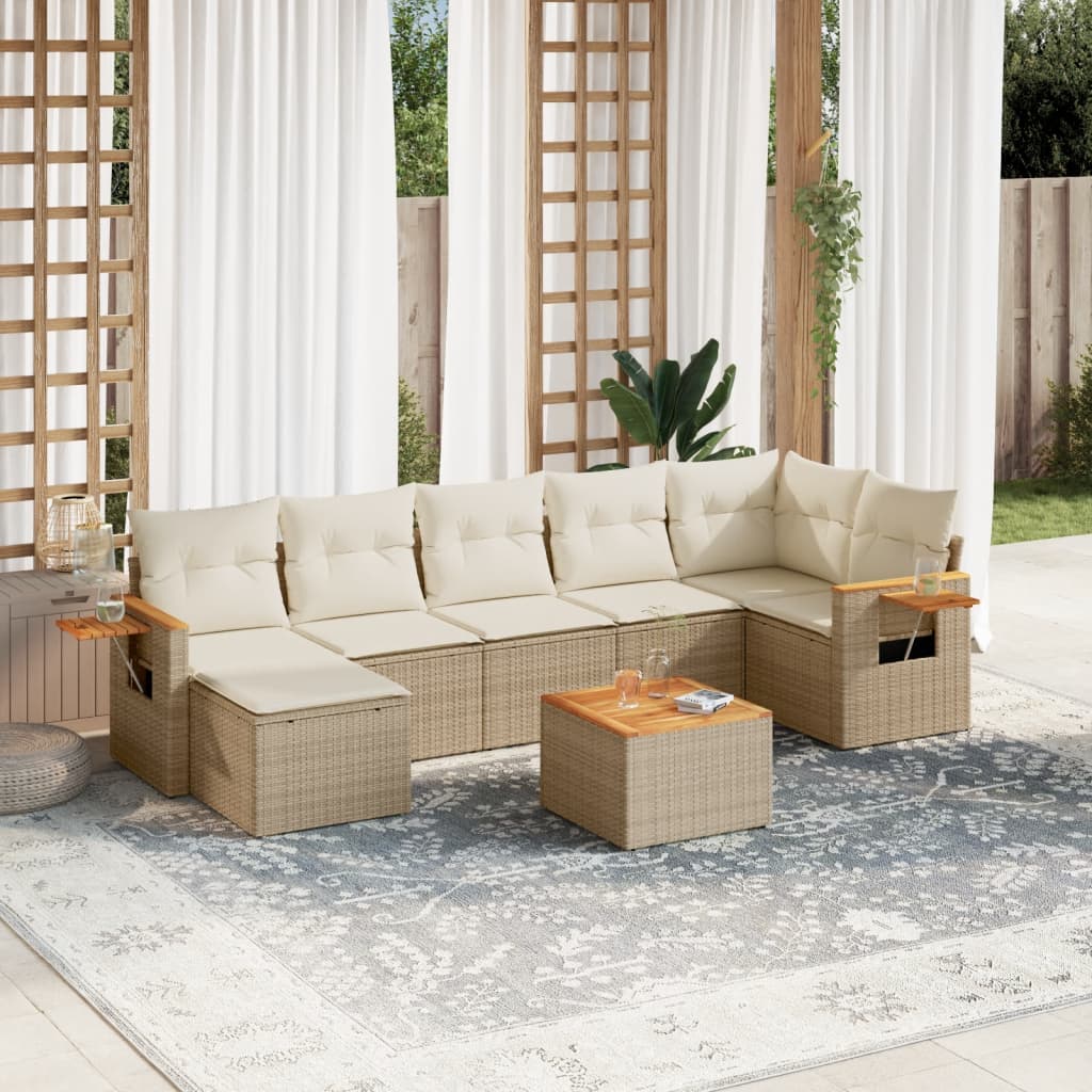 vidaXL 7-Piece Lounge Set with Cushions Poly Rattan Black
