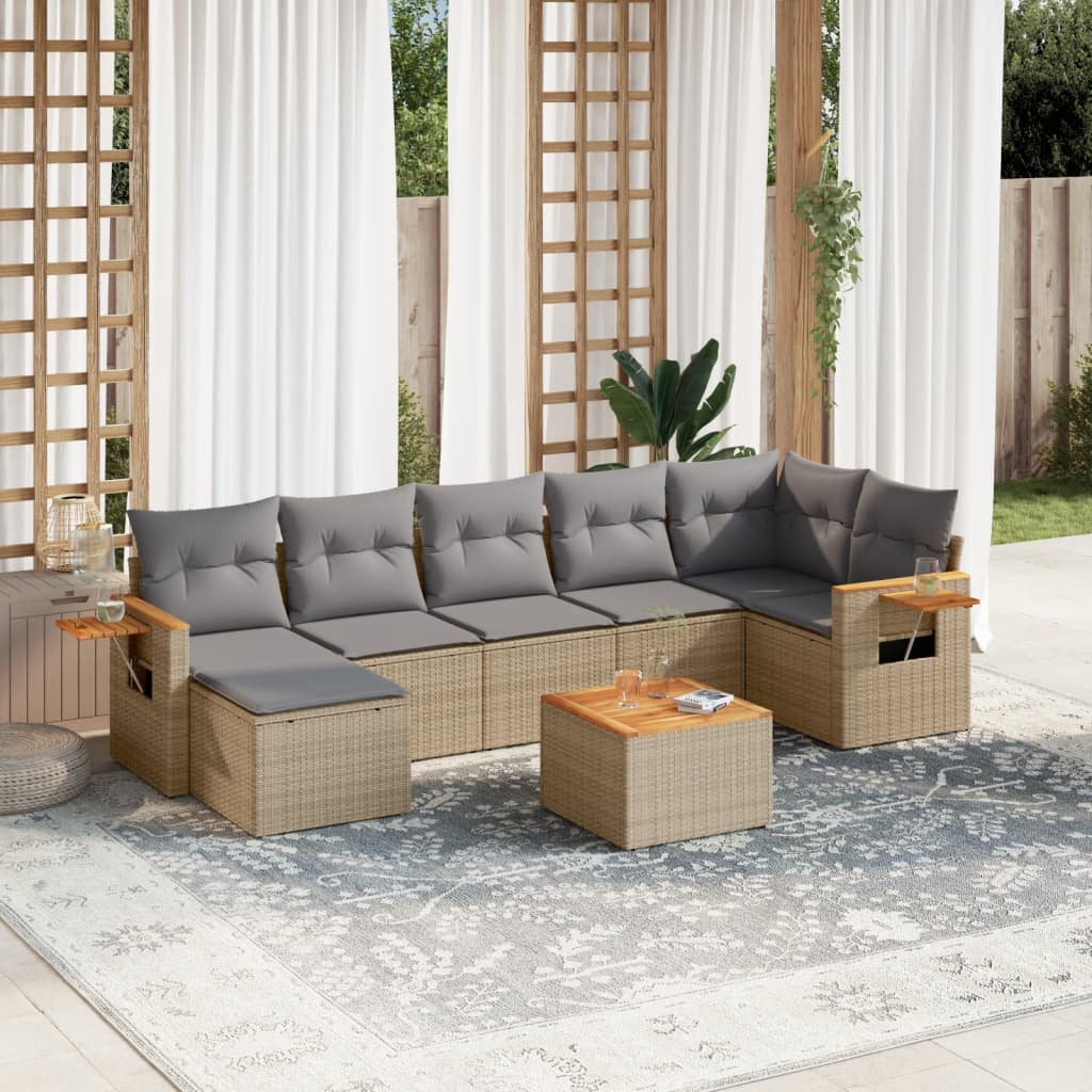 vidaXL 7-Piece Lounge Set with Cushions Poly Rattan Black