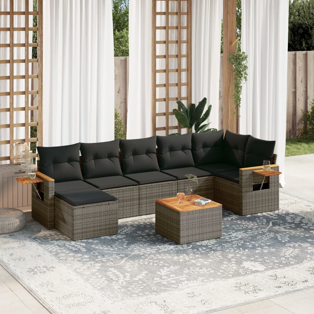 vidaXL 7-Piece Lounge Set with Cushions Poly Rattan Black