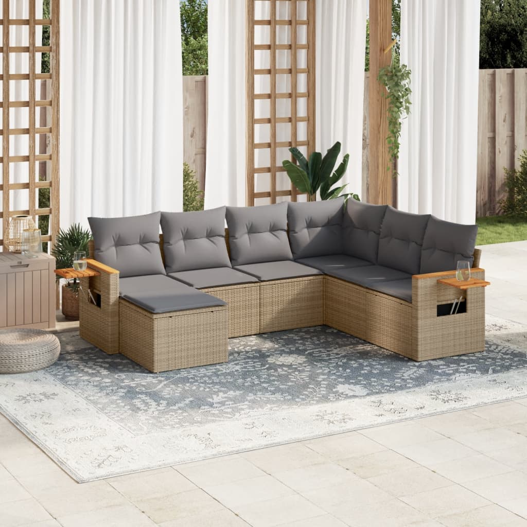 vidaXL 7-delige Loungeset met kussens poly rattan zwart