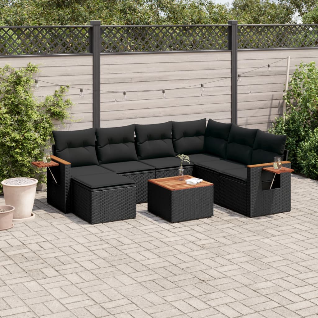 vidaXL 7-delige Loungeset met kussens poly rattan zwart