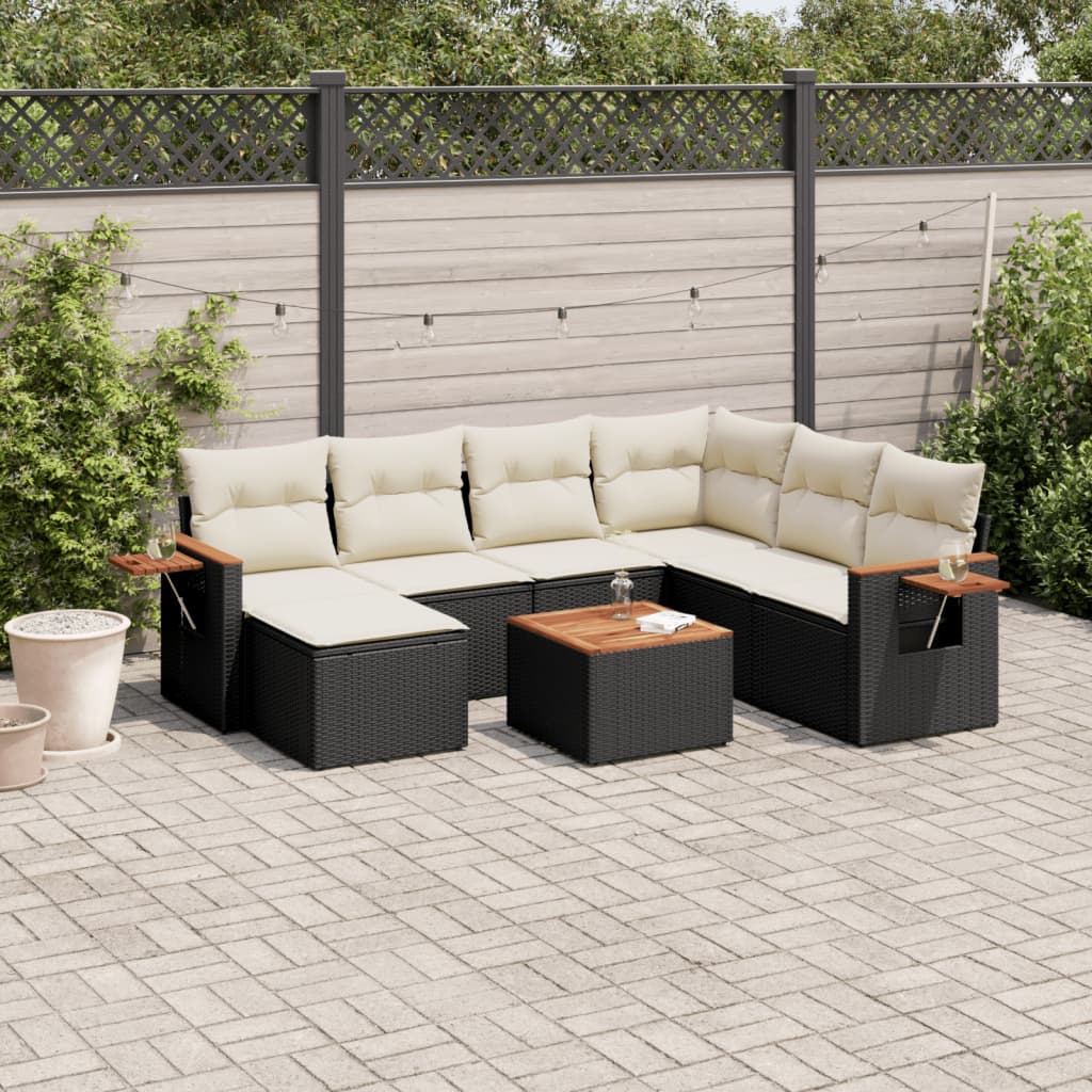 vidaXL 7-delige Loungeset met kussens poly rattan zwart