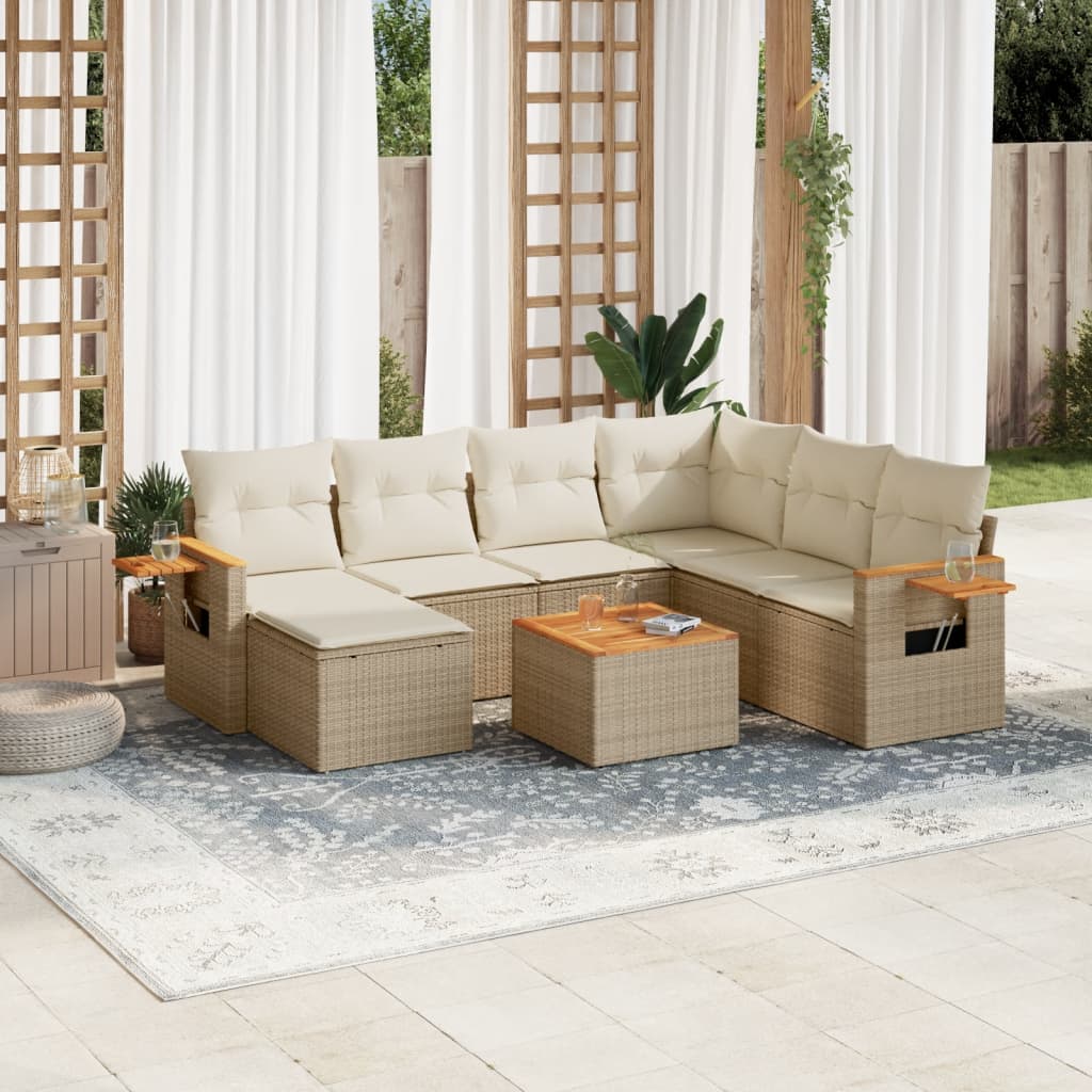 vidaXL 7-delige Loungeset met kussens poly rattan zwart