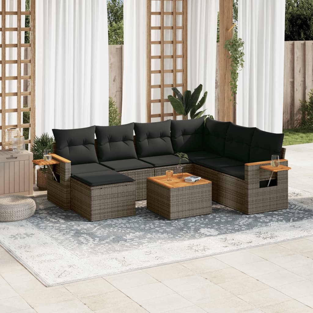 vidaXL 7-delige Loungeset met kussens poly rattan zwart