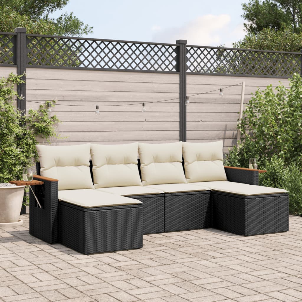 vidaXL 6-delige Loungeset met kussens poly rattan zwart