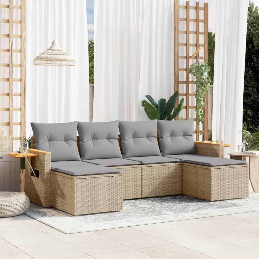 vidaXL 6-delige Loungeset met kussens poly rattan zwart