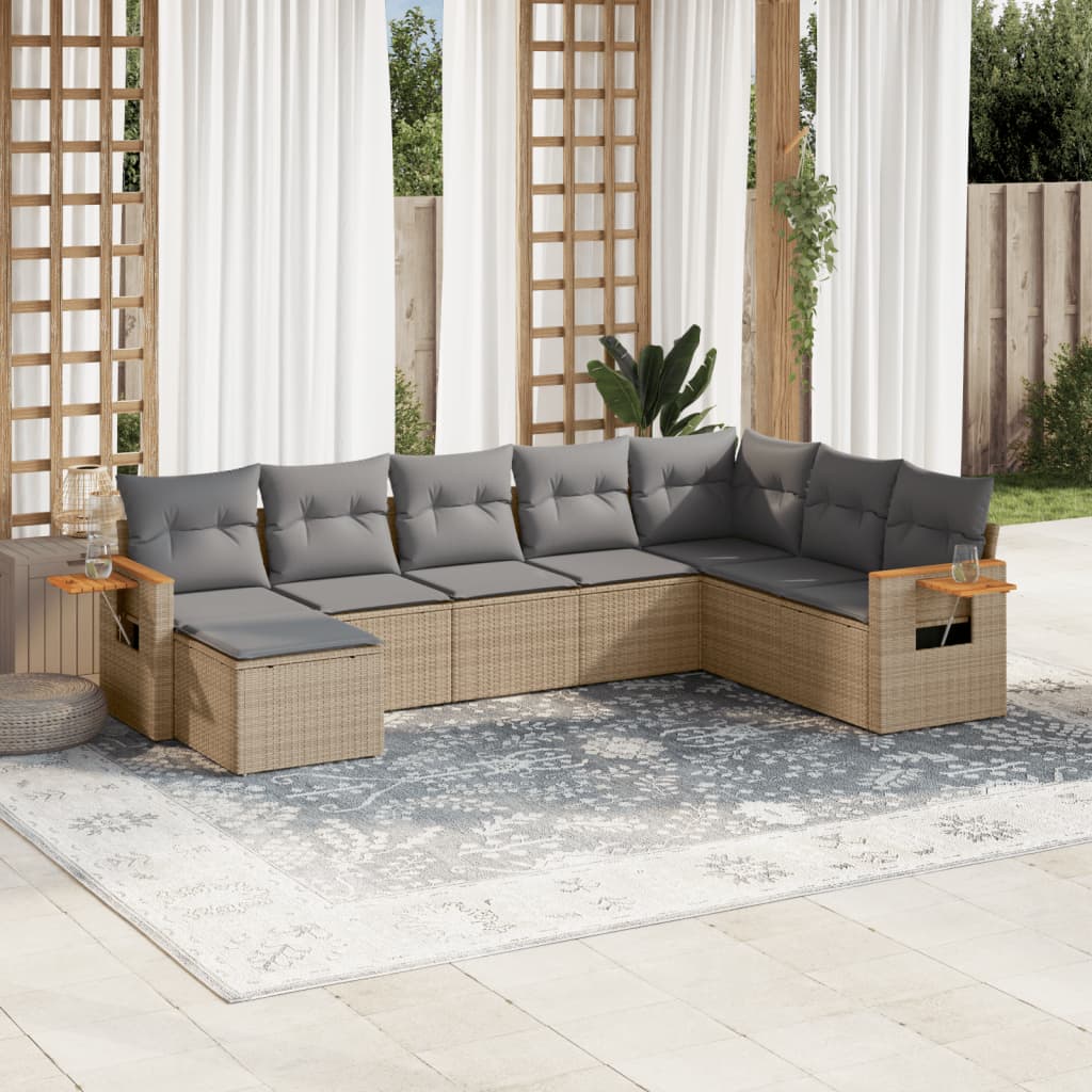vidaXL 8-delige Loungeset met kussens poly rattan zwart