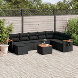 vidaXL 8-delige Loungeset met kussens poly rattan zwart