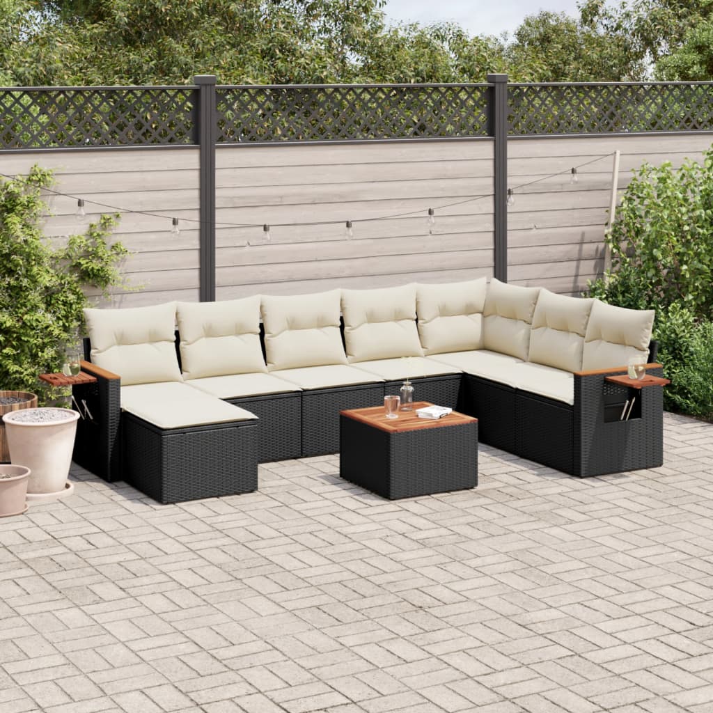 vidaXL 8-delige Loungeset met kussens poly rattan zwart