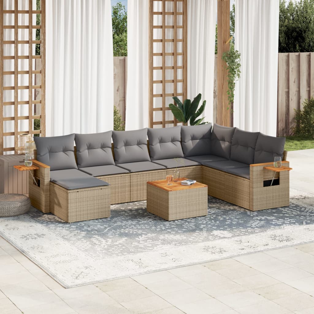 vidaXL 8-delige Loungeset met kussens poly rattan zwart