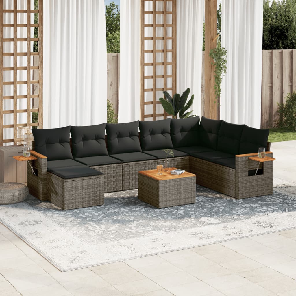 vidaXL 8-delige Loungeset met kussens poly rattan zwart