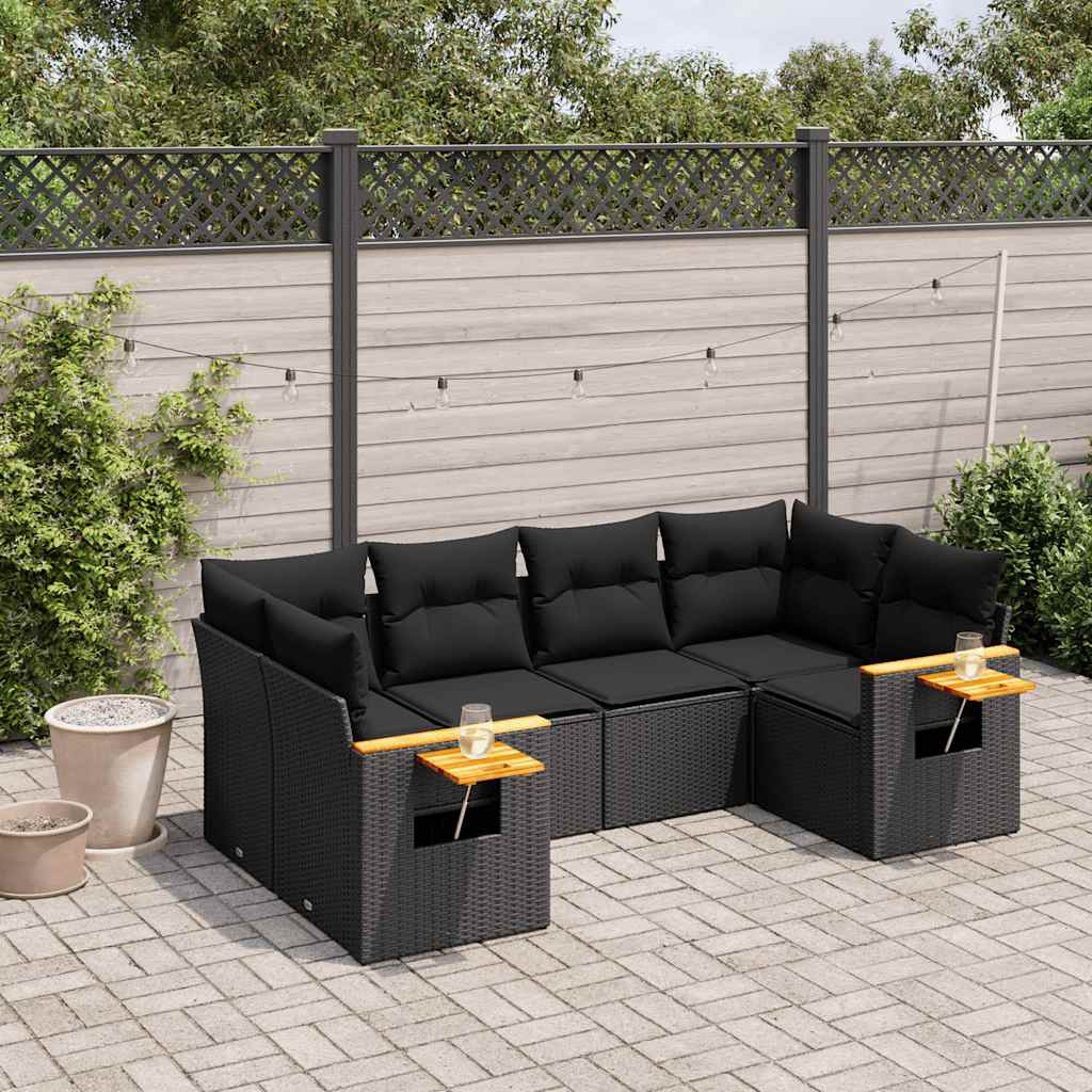 vidaXL 6-piece Lounge Set with cushions poly rattan black