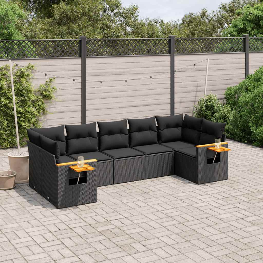 vidaXL 7-Piece Lounge Set with Cushions Poly Rattan Black