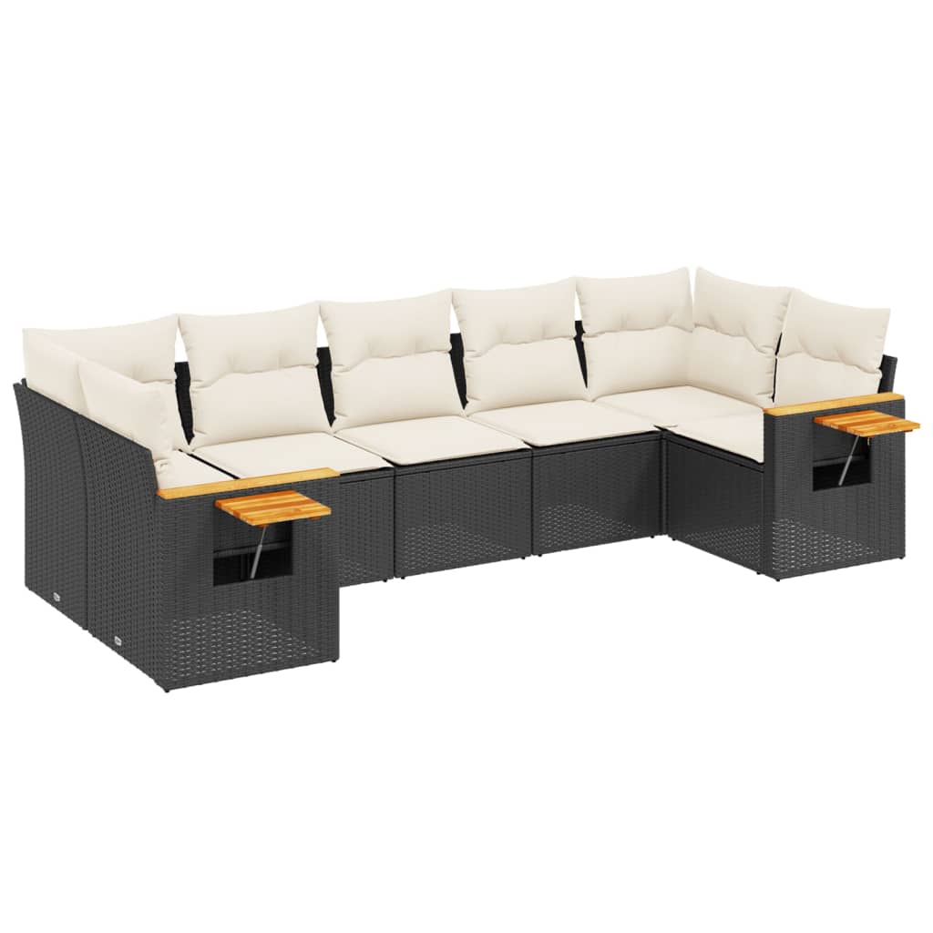vidaXL 7-Piece Lounge Set with Cushions Poly Rattan Black
