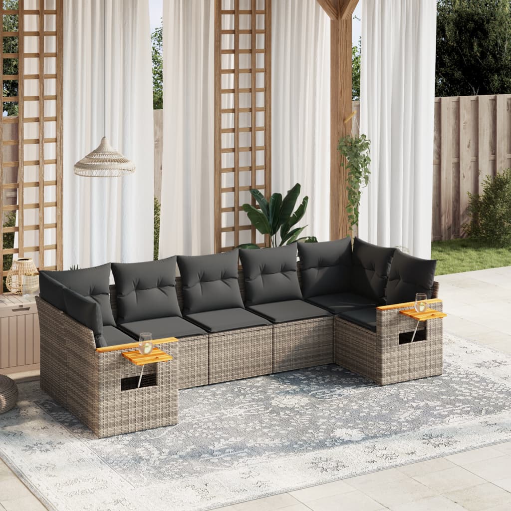 vidaXL 7-Piece Lounge Set with Cushions Poly Rattan Black
