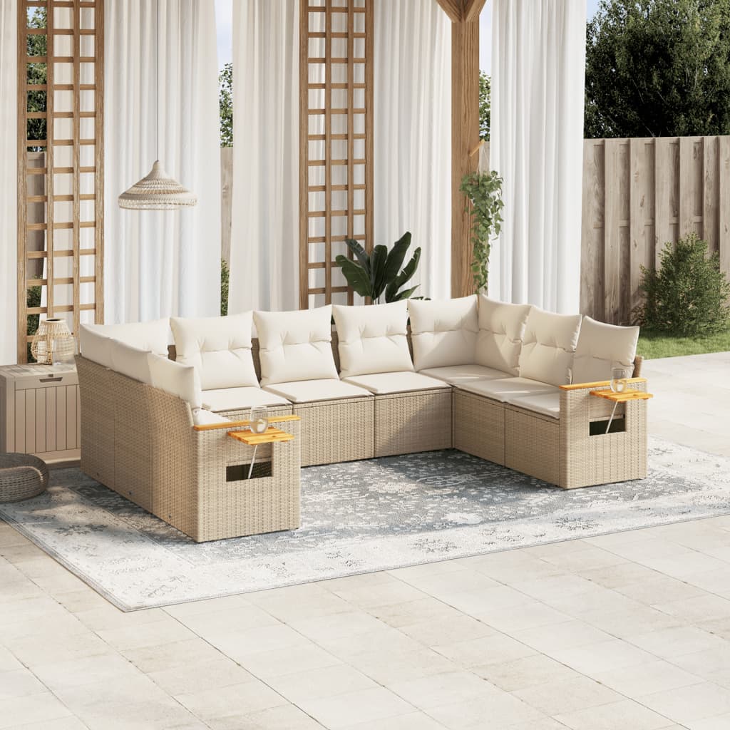 vidaXL 9-delige Loungeset met kussens poly rattan zwart