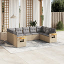 vidaXL 9-delige Loungeset met kussens poly rattan zwart